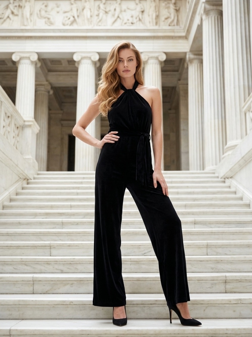 Banana Republic Black Halter Velvet Jumpsuit - Women’s Size 12 Petite NWT